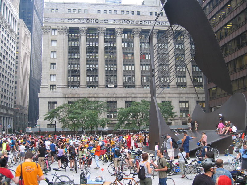 biking in chicago daley plaza critical mass