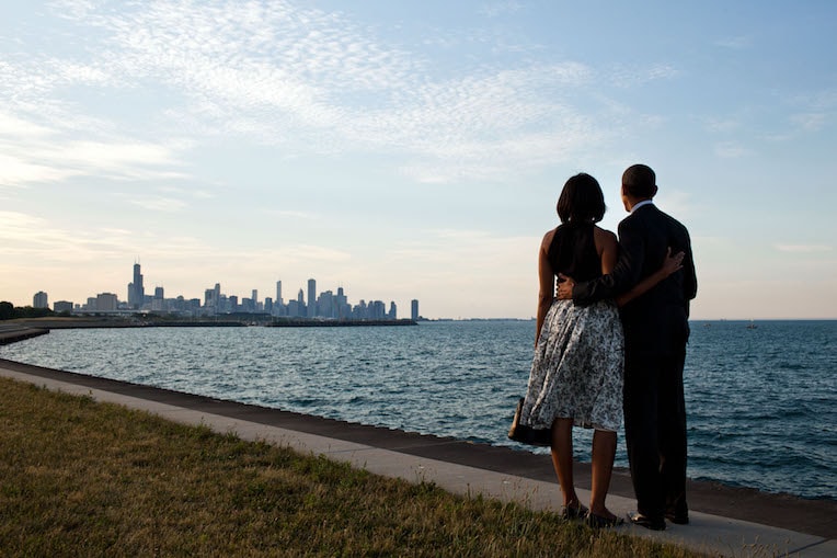 Barack Obama Day Chicago Skyline Promontory Point