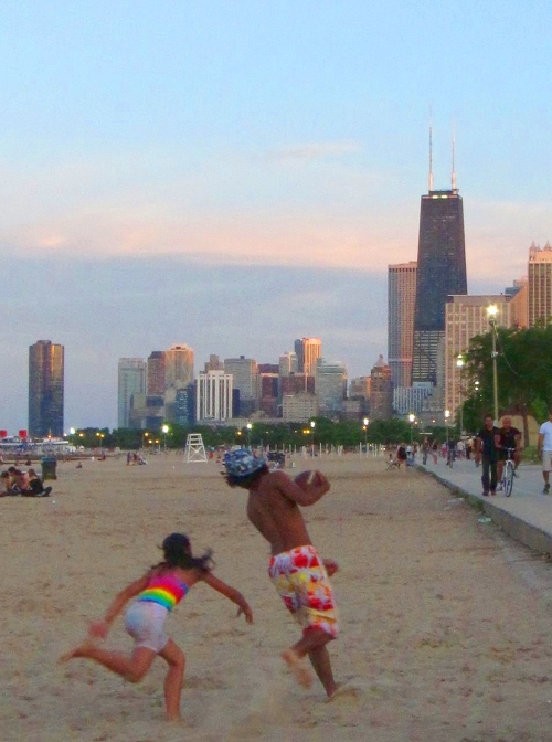 Chicago Skyline and Beach promoting chicago