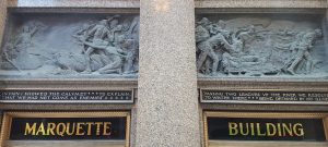 Marquette Building bronze relief sculptures front entrance