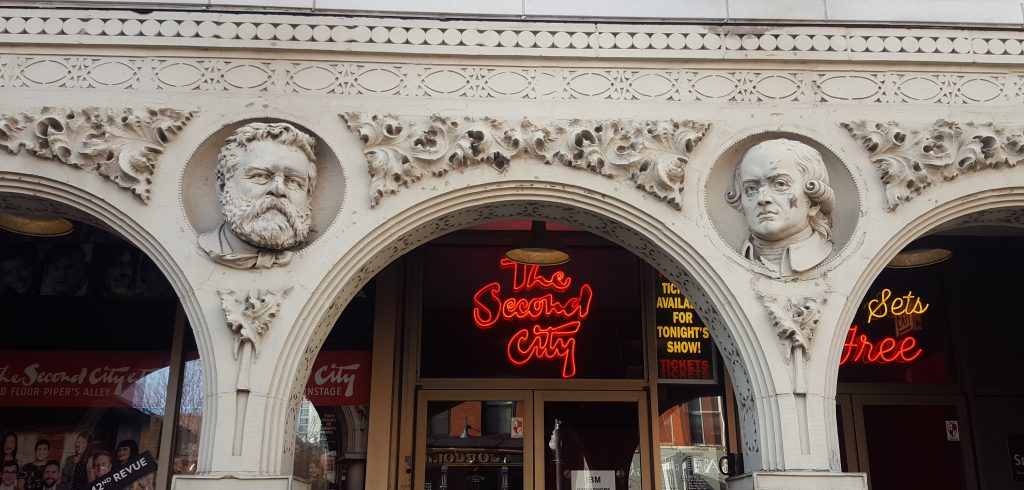 Second City facade SNL Chicago Tour Louis Sullian Garrick Theater Chicago theatre history
