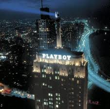 Hugh Hefner in Chicago Playboy sign Palmolive Building