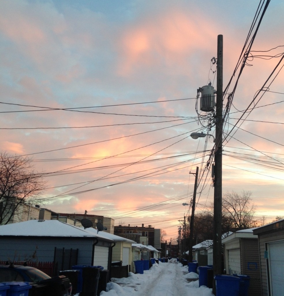 sunset in chicago alley winter