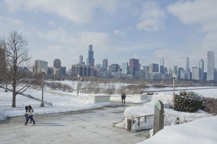 visit Chicago in winter Museum Campus skyline