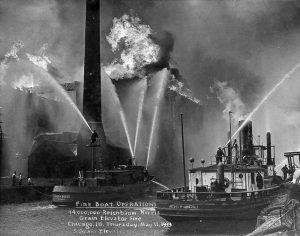 Chicago fireboat 1940s Chicago River grain elevator fire