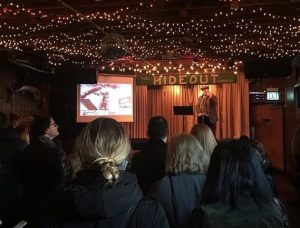 Tim talking on Hideout Chicago stage for Badass women